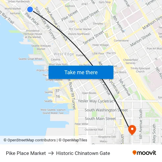 Pike Place Market to Historic Chinatown Gate map