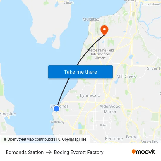 Edmonds Station to Boeing Everett Factory map