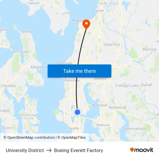 University District to Boeing Everett Factory map
