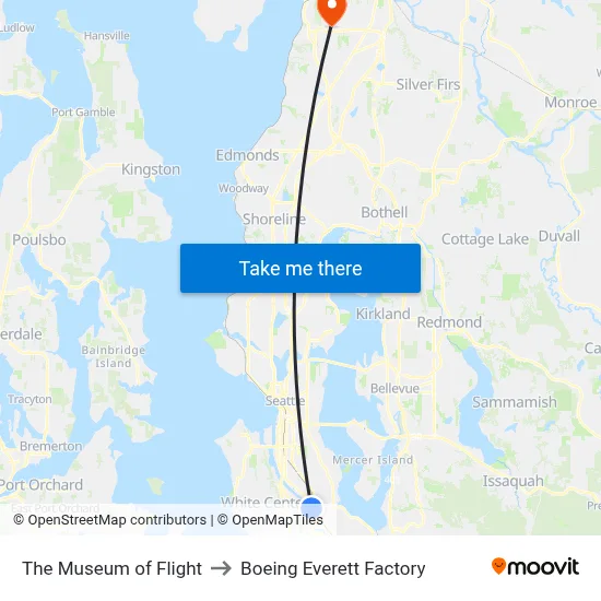 The Museum of Flight to Boeing Everett Factory map
