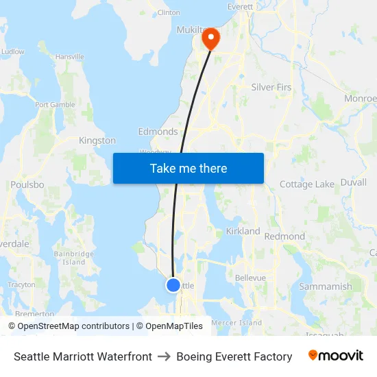 Seattle Marriott Waterfront to Boeing Everett Factory map