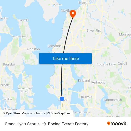Grand Hyatt Seattle to Boeing Everett Factory map