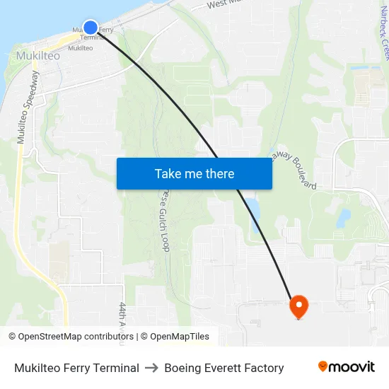 Mukilteo Ferry Terminal to Boeing Everett Factory map