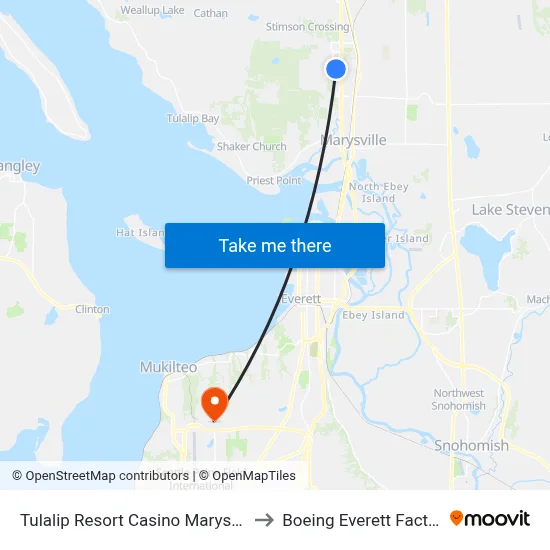Tulalip Resort Casino Marysville to Boeing Everett Factory map