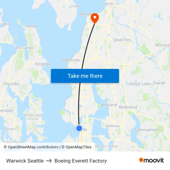Warwick Seattle to Boeing Everett Factory map