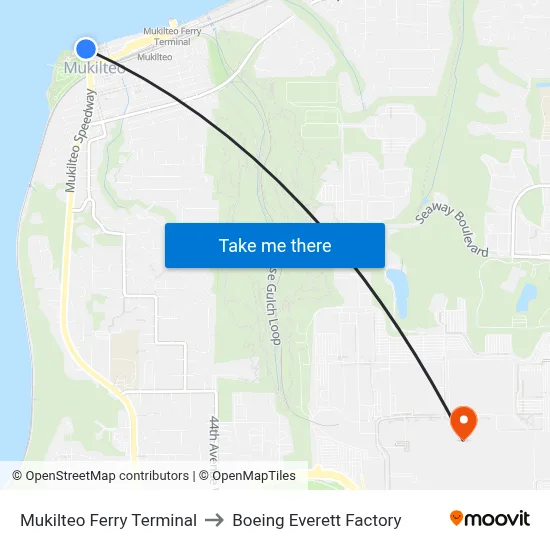 Mukilteo Ferry Terminal to Boeing Everett Factory map