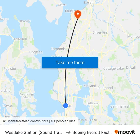 Westlake Station (Sound Transit) to Boeing Everett Factory map