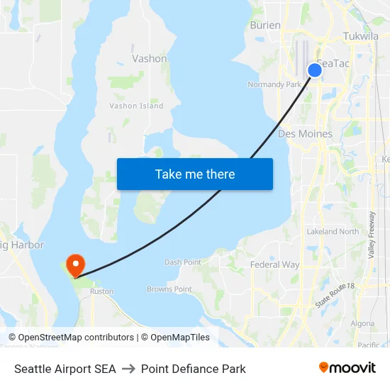 Seattle Airport SEA to Point Defiance Park map
