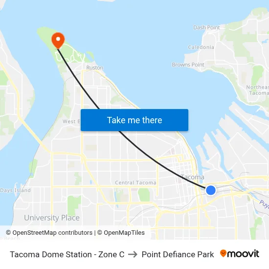 Tacoma Dome Station - Zone C to Point Defiance Park map