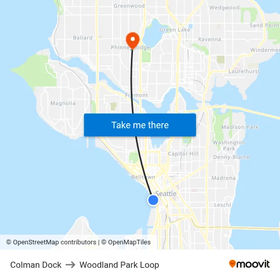 Colman Dock to Woodland Park Loop map