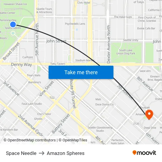 Space Needle to Amazon Spheres map