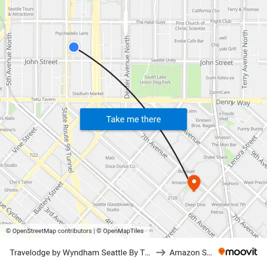 Travelodge by Wyndham Seattle By The Space Needle to Amazon Spheres map