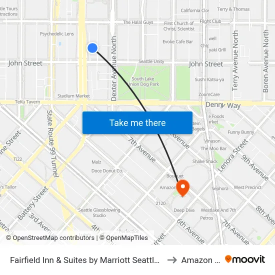 Fairfield Inn & Suites by Marriott Seattle Downtown/Seattle Center to Amazon Spheres map
