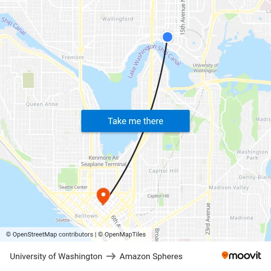 University of Washington to Amazon Spheres map