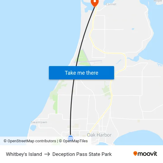Whitbey's Island to Deception Pass State Park map
