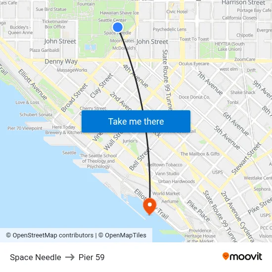 Space Needle to Pier 59 map