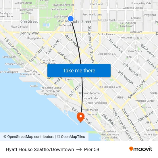 Hyatt House Seattle/Downtown to Pier 59 map