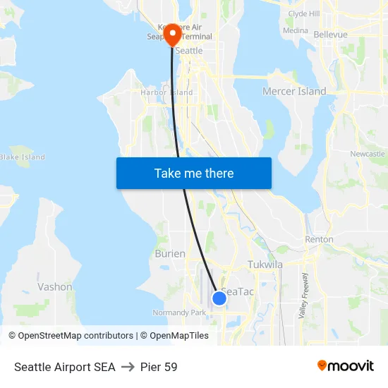 Seattle Airport SEA to Pier 59 map
