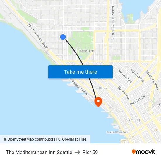 The Mediterranean Inn Seattle to Pier 59 map