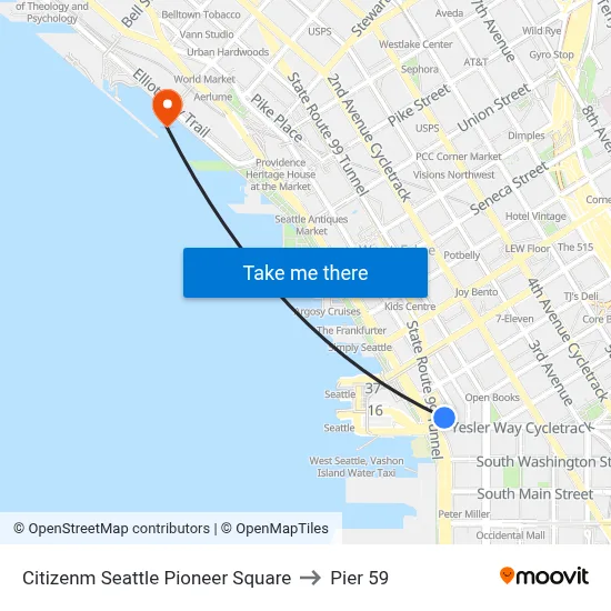 Citizenm Seattle Pioneer Square to Pier 59 map