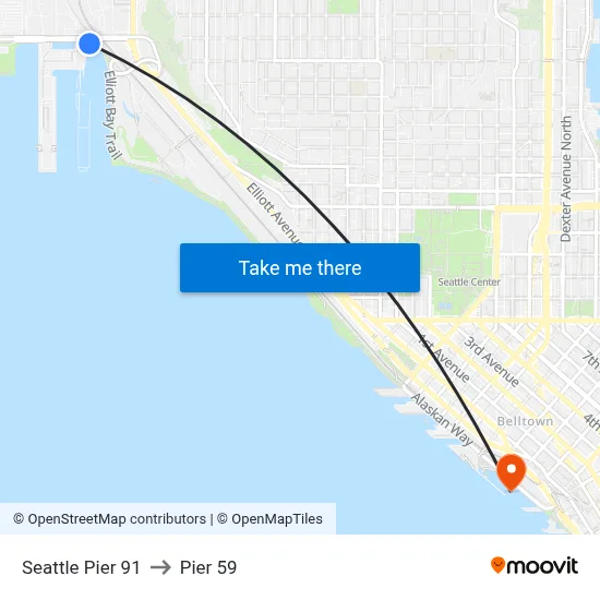 Seattle Pier 91 to Pier 59 map