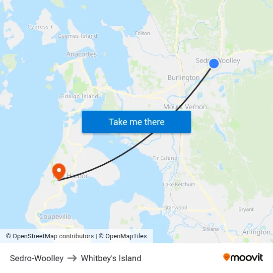 Sedro-Woolley to Whitbey's Island map