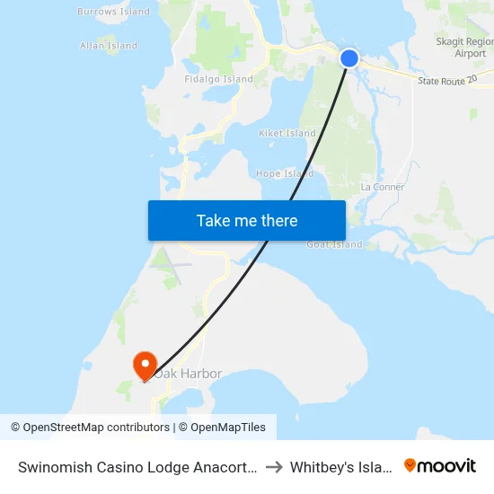 Swinomish Casino Lodge Anacortes to Whitbey's Island map