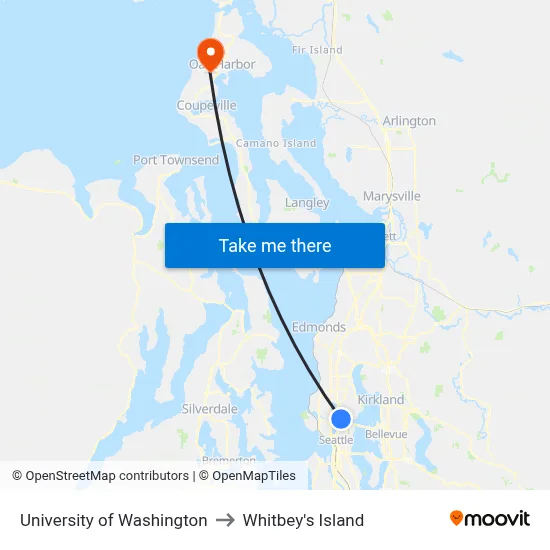 University of Washington to Whitbey's Island map