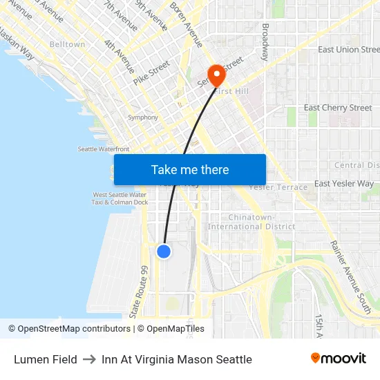 Lumen Field to Inn At Virginia Mason Seattle map