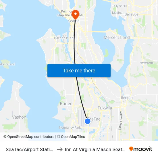 SeaTac/Airport Station to Inn At Virginia Mason Seattle map