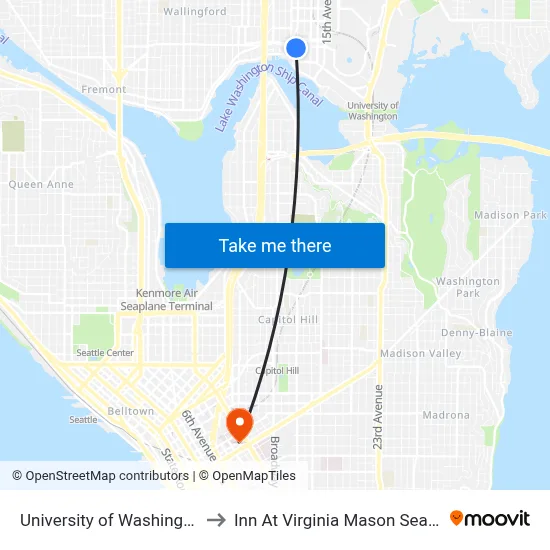 University of Washington to Inn At Virginia Mason Seattle map