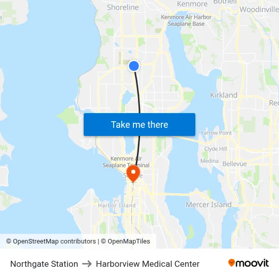 Northgate Station to Harborview Medical Center map