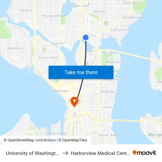 University of Washington to Harborview Medical Center map