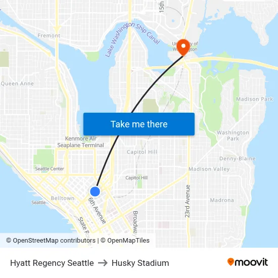 Hyatt Regency Seattle to Husky Stadium map