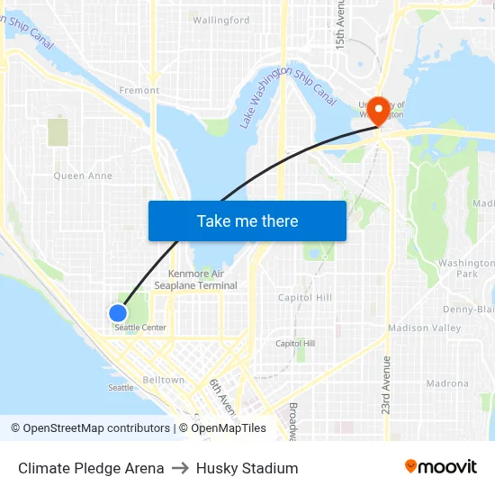 Climate Pledge Arena to Husky Stadium map