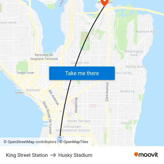 King Street Station to Husky Stadium map