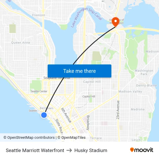 Seattle Marriott Waterfront to Husky Stadium map