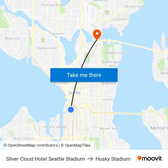Silver Cloud Hotel Seattle Stadium to Husky Stadium map