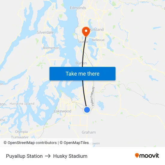 Puyallup Station to Husky Stadium map
