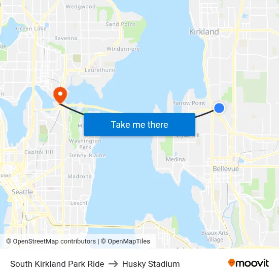 South Kirkland Park Ride to Husky Stadium map