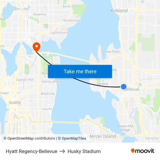 Hyatt Regency-Bellevue to Husky Stadium map