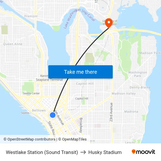 Westlake Station (Sound Transit) to Husky Stadium map