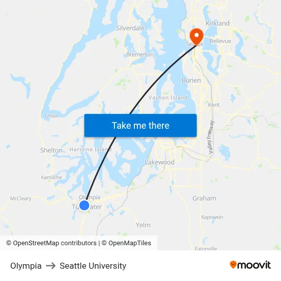 Olympia to Seattle University map