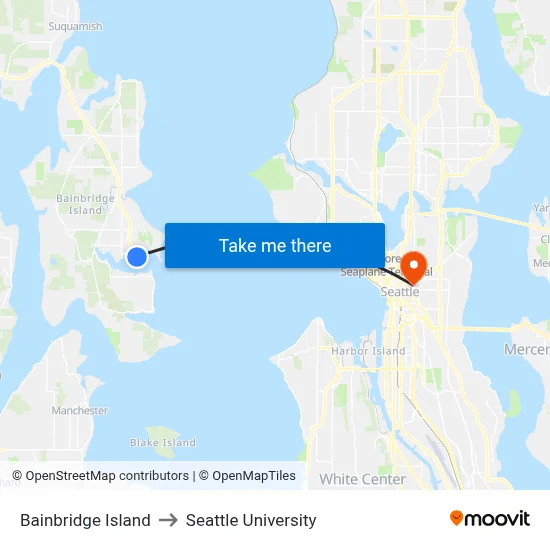 Bainbridge Island to Seattle University map