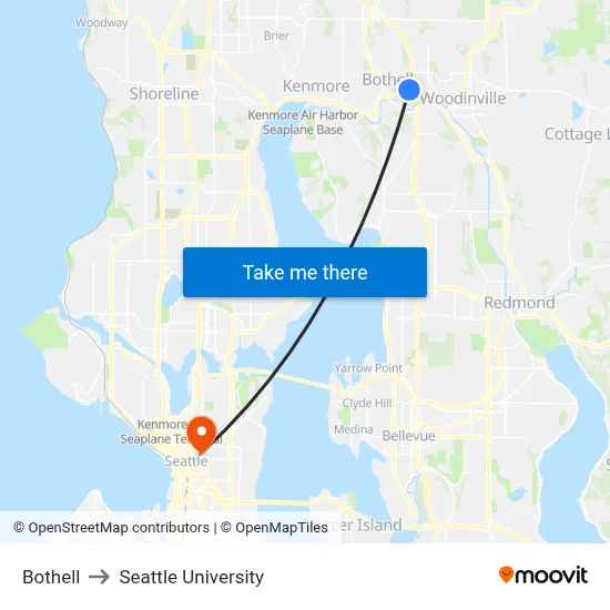 Bothell to Seattle University map