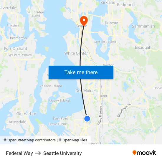 Federal Way to Seattle University map
