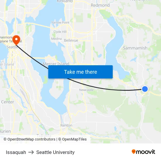 Issaquah to Seattle University map