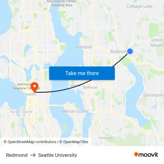Redmond to Seattle University map