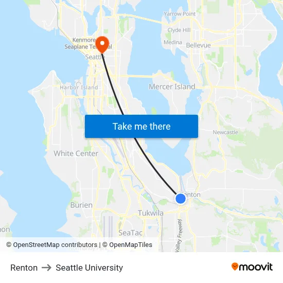 Renton to Seattle University map