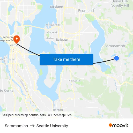 Sammamish to Seattle University map